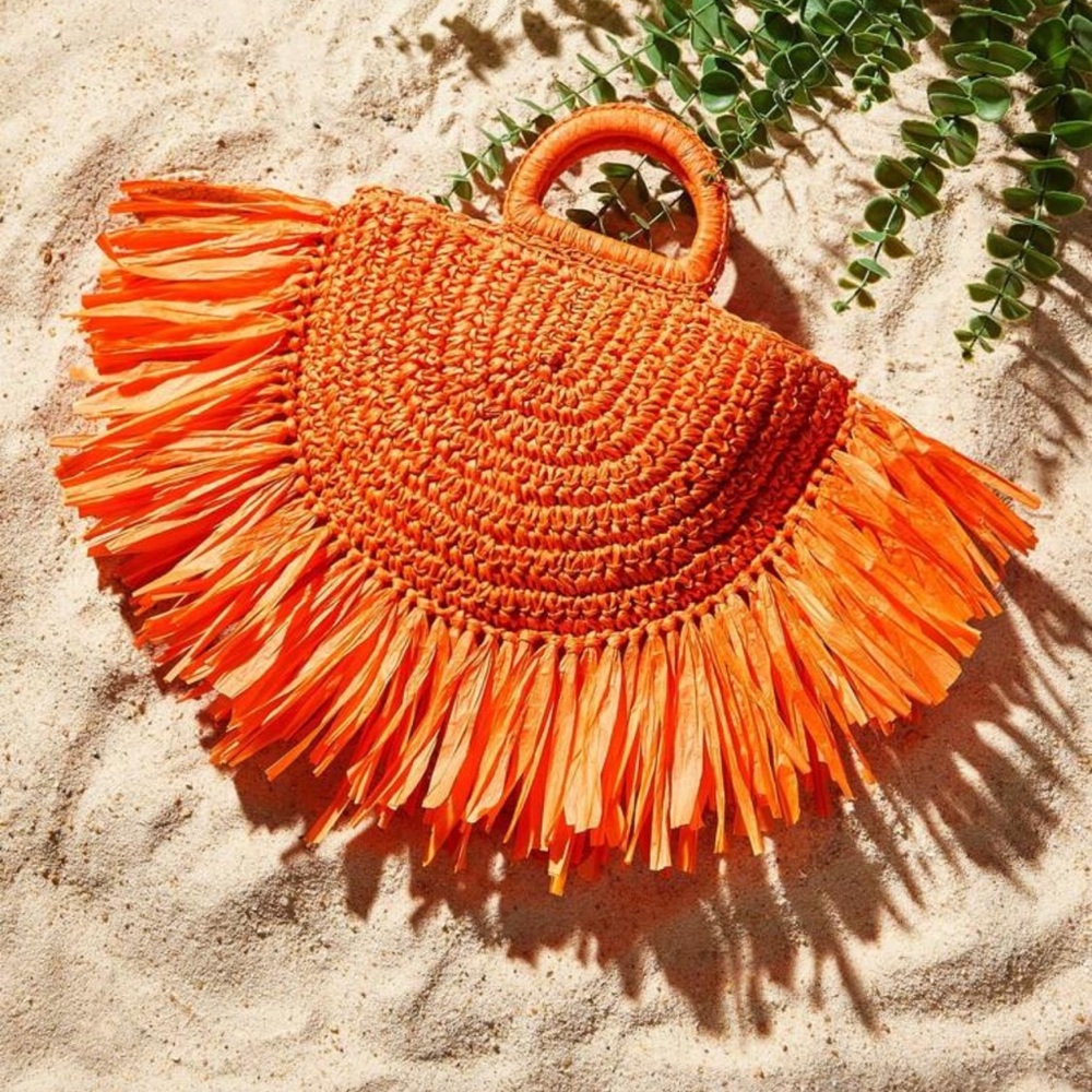 Orange Fringe Woven Handbag